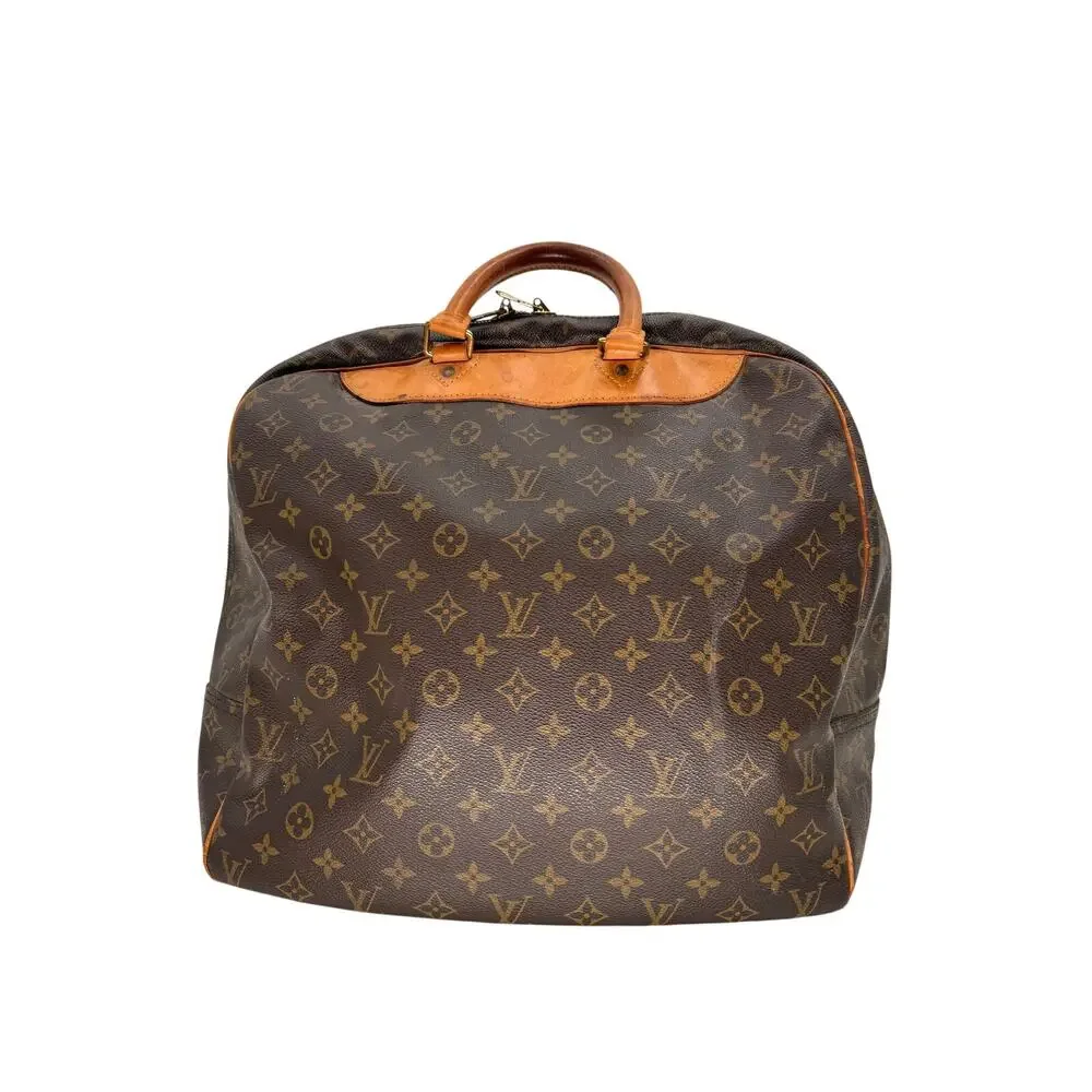 Louis Vuitton Monogram Canvas Evasion MM Travel Bag Brown Leather Weekend Duffel